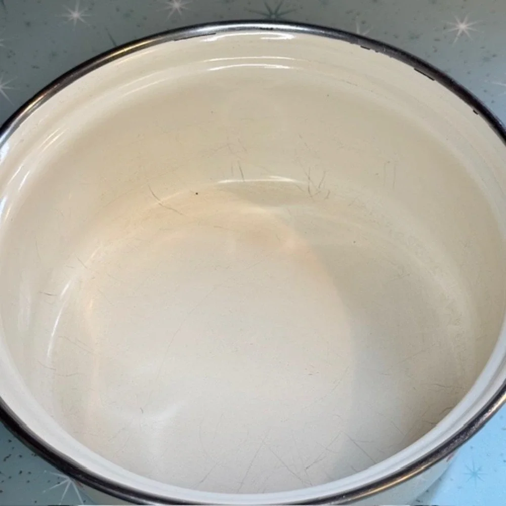 Vintage 1970s Moneta #18 Enamel Saucepan Pot Orange &‎ Brown Floral Boho Italy
